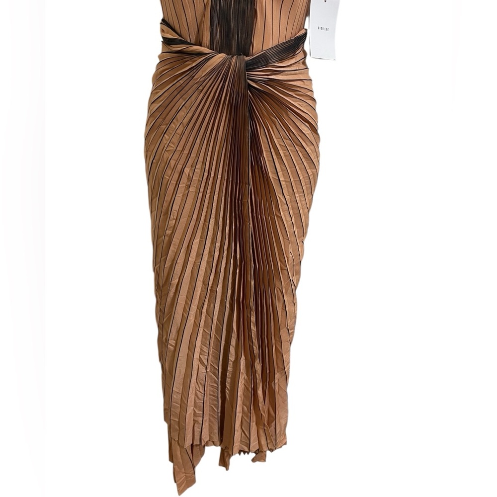 DION LEE Sunray Plunge Dress Pinstripe Pleating Sleeveless in Clay Size 2 US - Picture 4 of 15